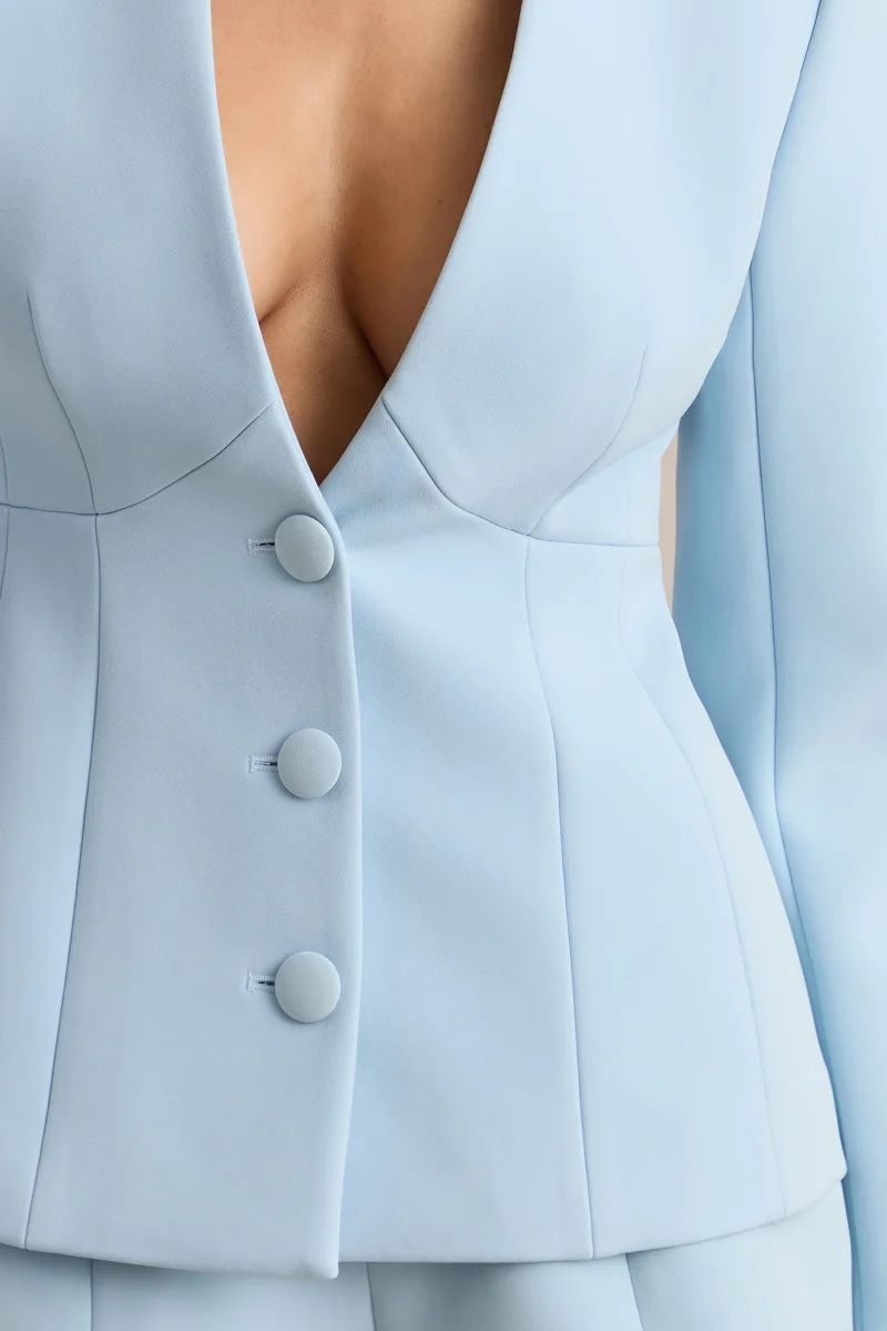 Rosalina | Blazer de sastre azul claro con escote en V extremo - Imagen 6