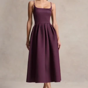 Jamila | Vestido Midi Ciruela con Escote Redondo