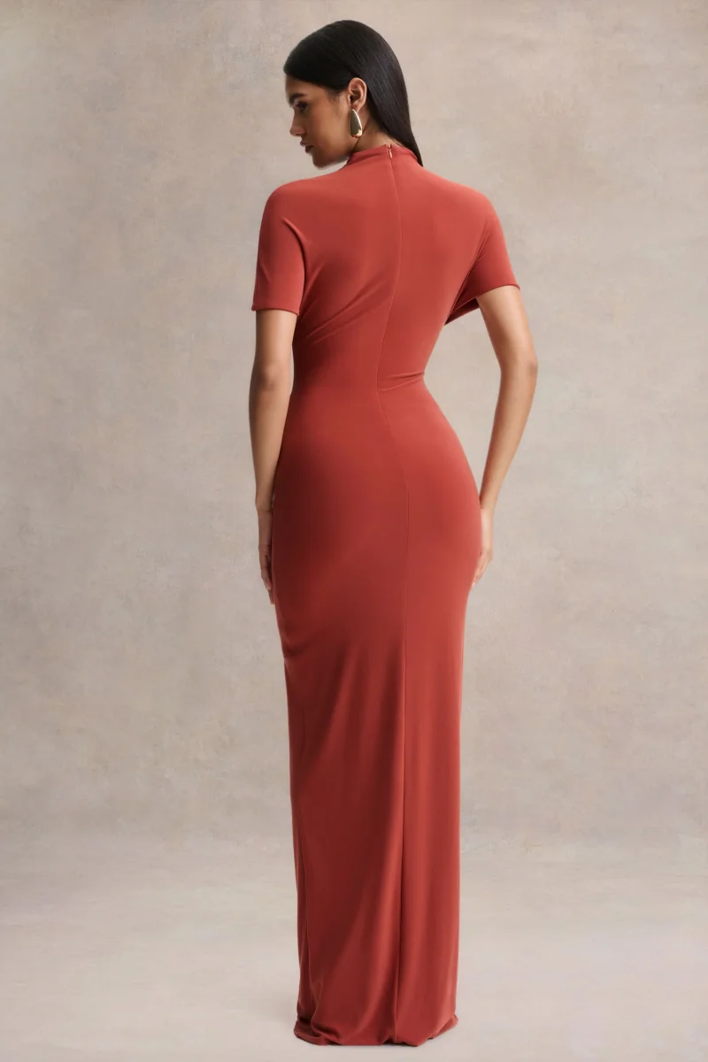 Arlena | Vestido Largo Óxido de Cuello Alto con Detalle Envolvente - Imagen 2