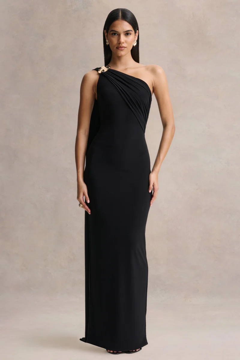 Mandy | Vestido Largo Negro con Escote Asimétrico - Imagen 5