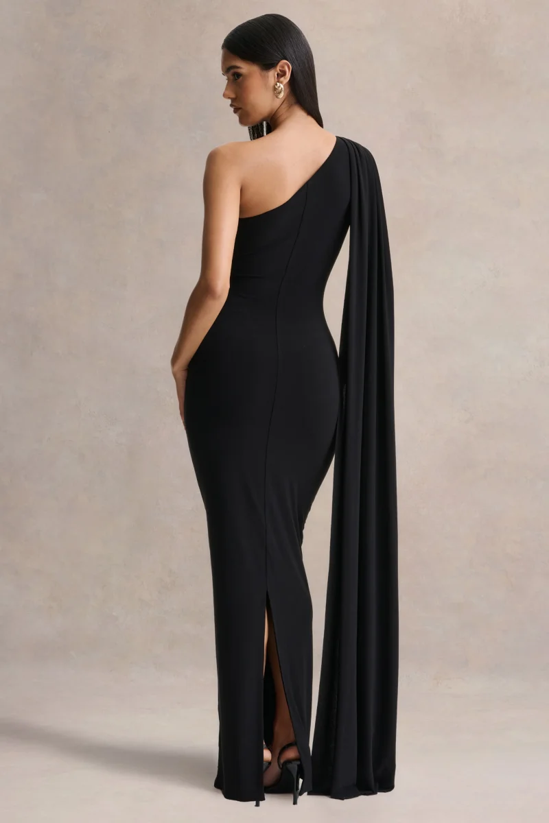 Mandy | Vestido Largo Negro con Escote Asimétrico - Imagen 3