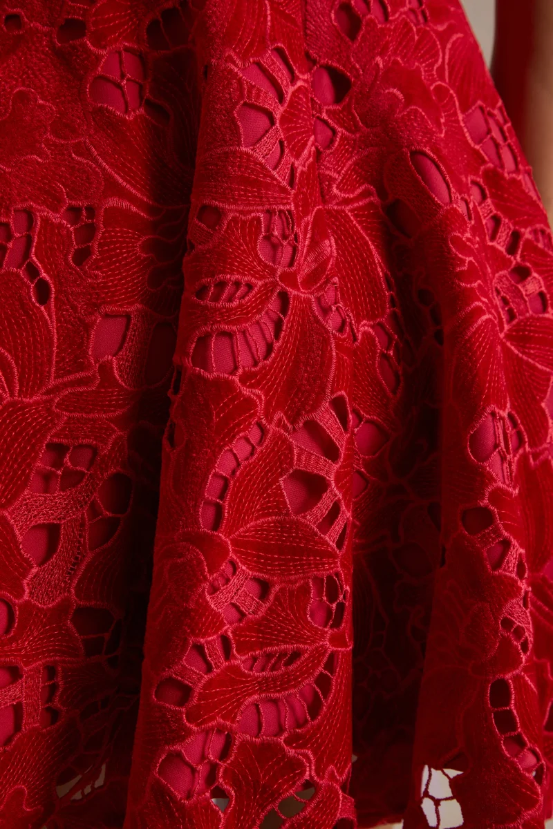 Roam | Vestido Corto de Encaje Rojo con Cuello Alto - Imagen 7