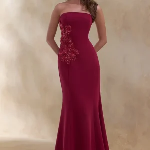 Aylana | Vestido largo bandeau color burdeos con detalles adornados