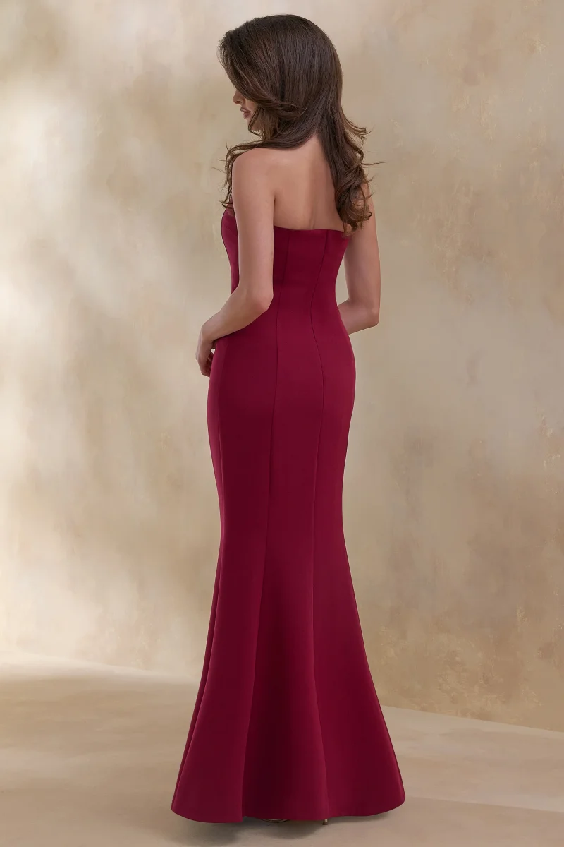 Aylana | Vestido largo bandeau color burdeos con detalles adornados - Imagen 3