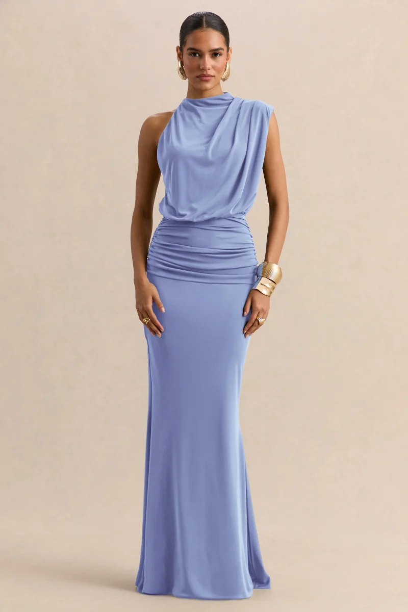 Umaira | Azul Celeste Cuello Alto Vestido Largo