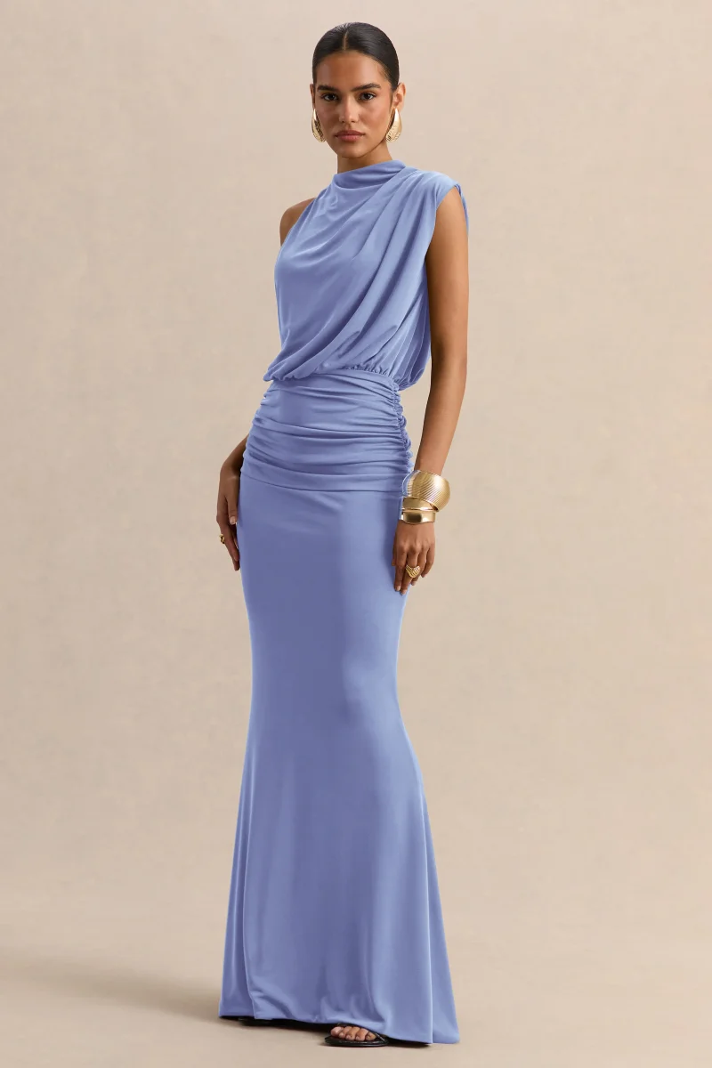 Umaira | Azul Celeste Cuello Alto Vestido Largo - Imagen 5