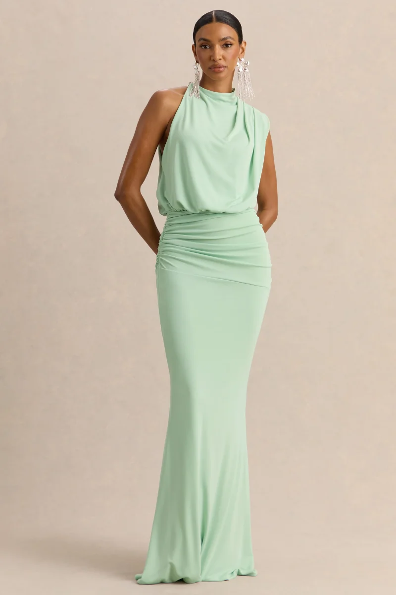 Umaira | Menta Cuello Alto Vestido Largo - Imagen 5