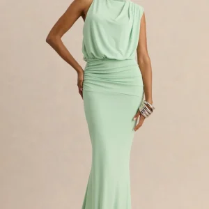 Umaira | Menta Cuello Alto Vestido Largo