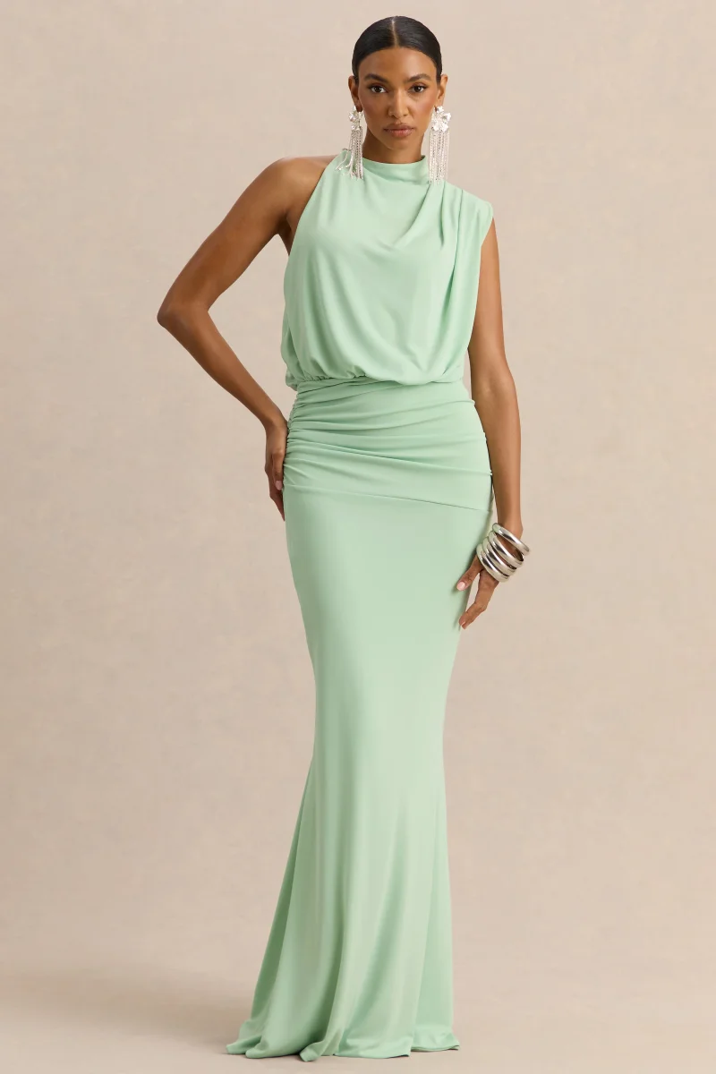 Umaira | Menta Cuello Alto Vestido Largo