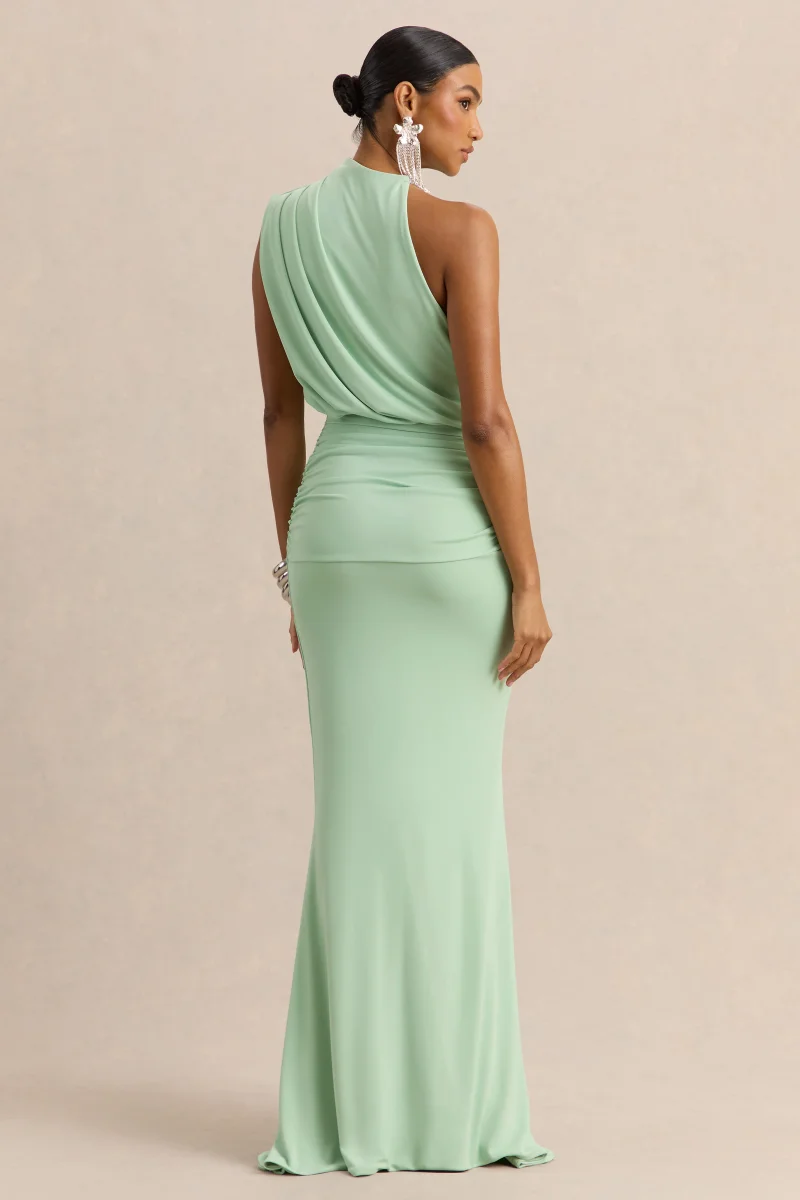 Umaira | Menta Cuello Alto Vestido Largo - Imagen 3