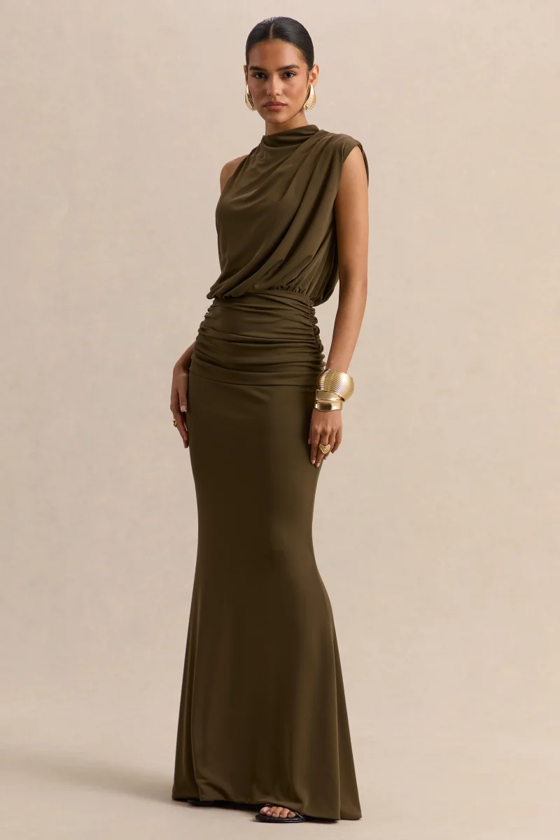Umaira | Caqui Cuello Alto Vestido Largo - Imagen 5