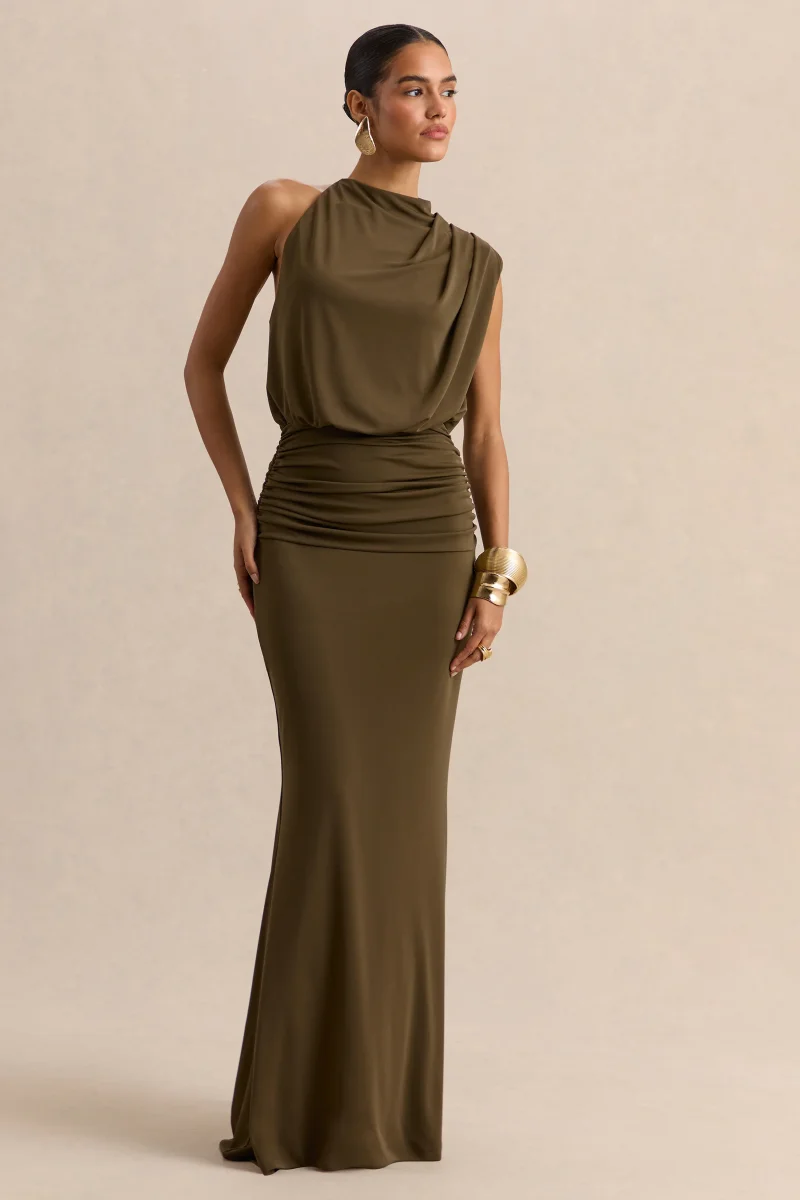 Umaira | Caqui Cuello Alto Vestido Largo - Imagen 6