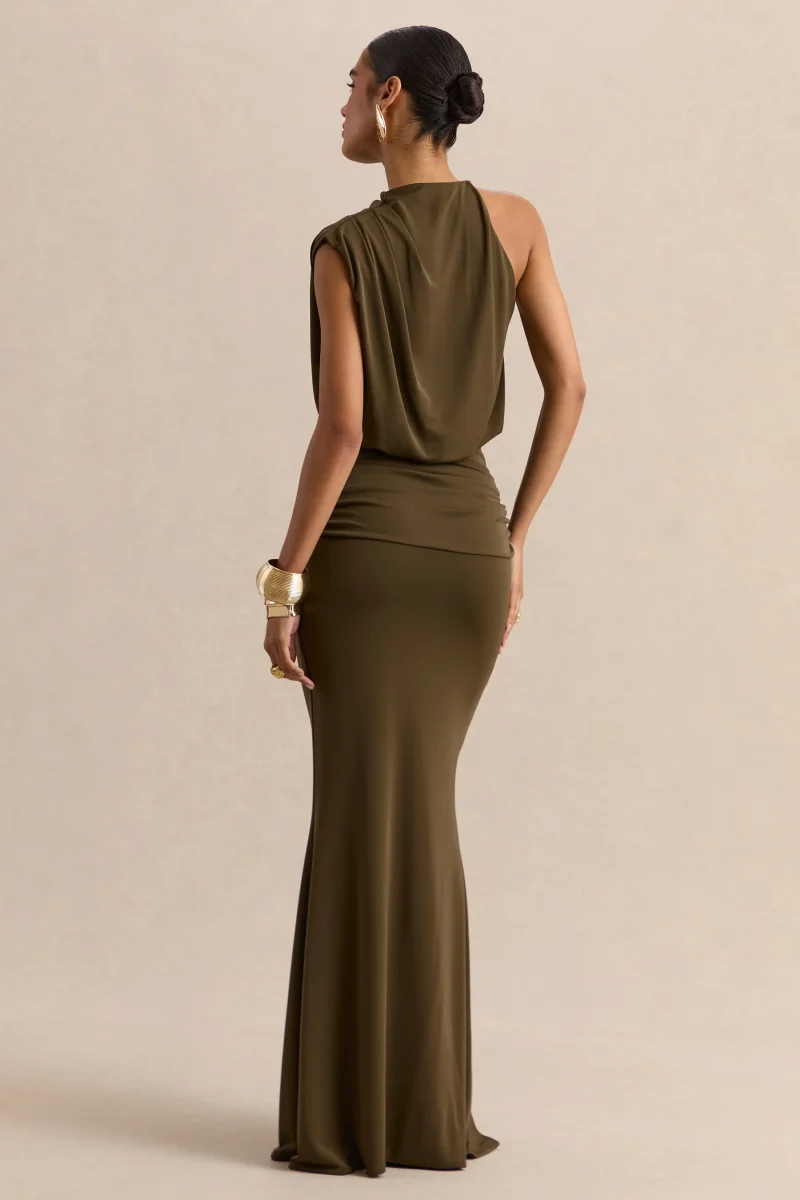 Umaira | Caqui Cuello Alto Vestido Largo - Imagen 3