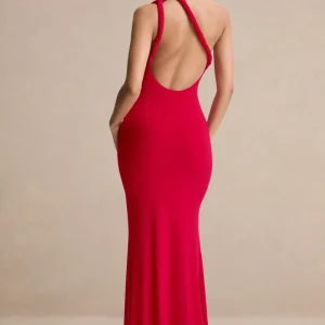 Ottilie | Vestido largo rojo con escote asimétrico