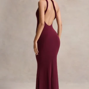 Ottilie | Vestido largo burdeos con escote asimétrico