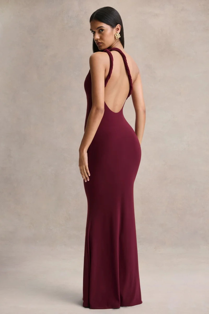 Ottilie | Vestido largo burdeos con escote asimétrico - Imagen 2