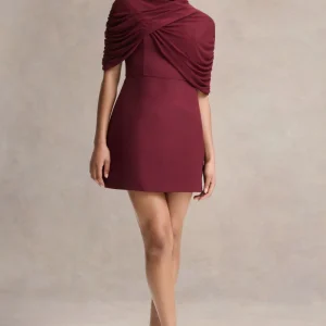 Veda | Vestido corto burdeos con escote cuadrado