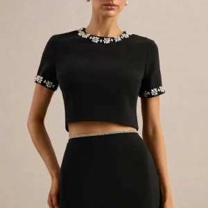 Salma | Top negro con detalles ornamentados