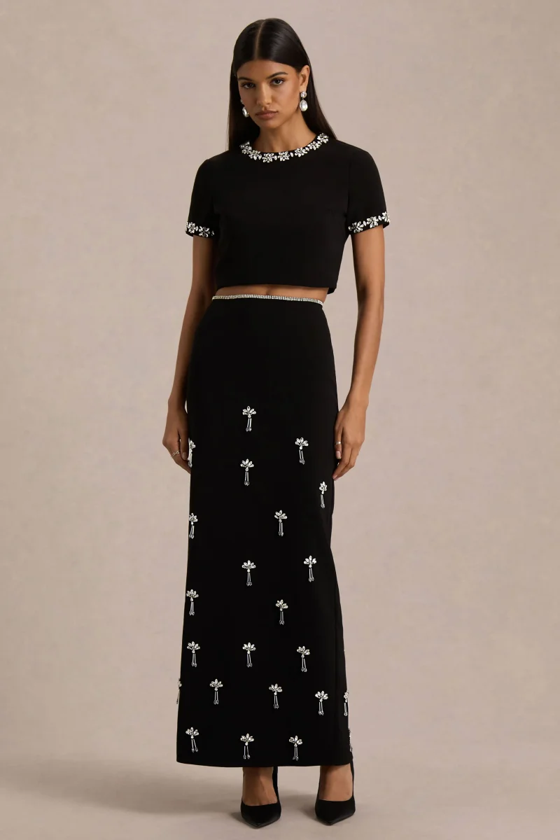 Aven | Falda Larga negra con detalles ornamentados - Imagen 5