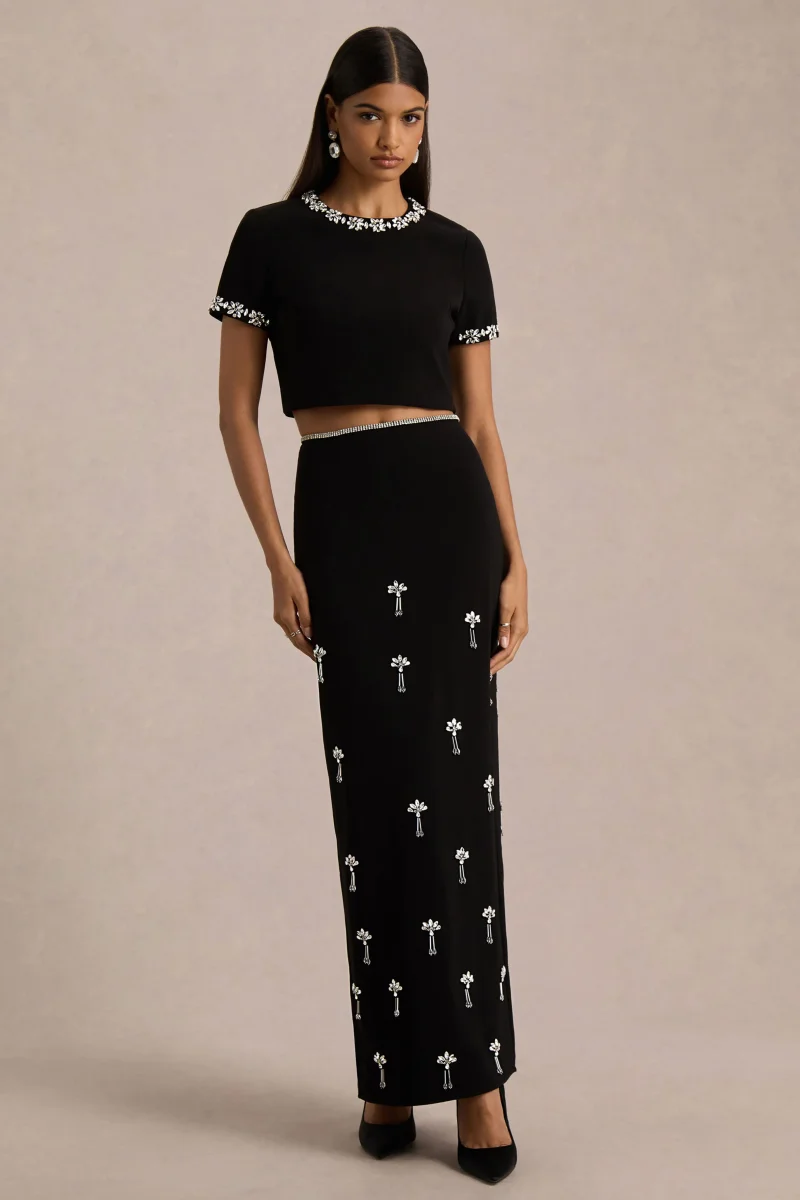 Aven | Falda Larga negra con detalles ornamentados - Imagen 6