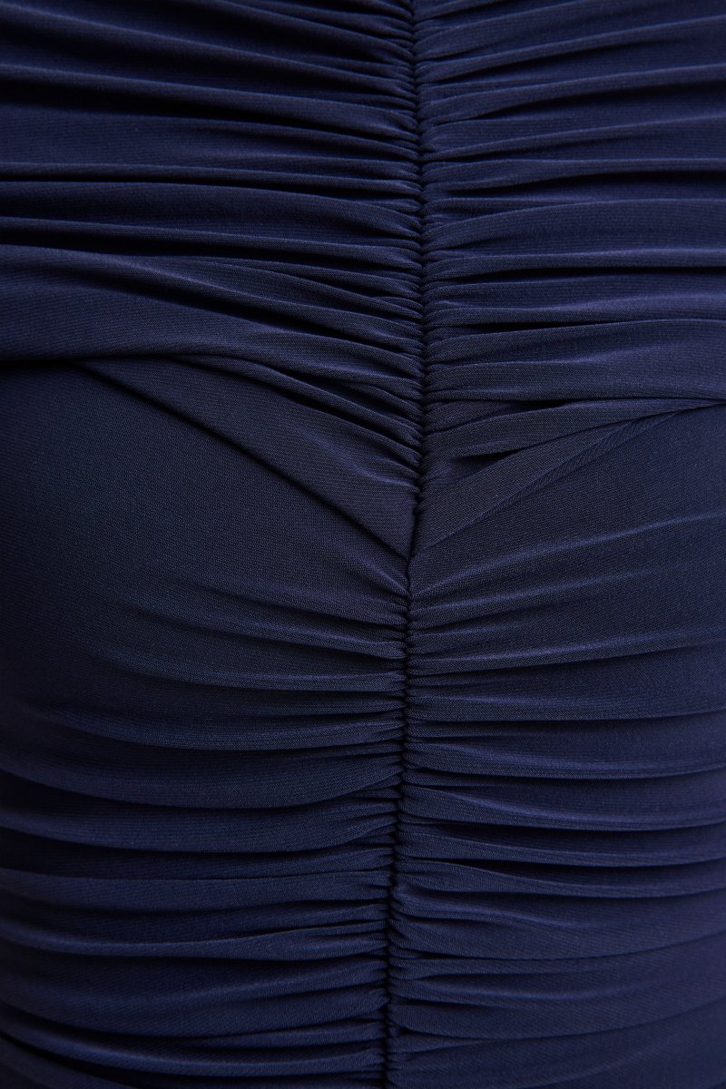 Azaria | Vestido largo azul marino de cuello alto con detalles fruncidos - Imagen 7