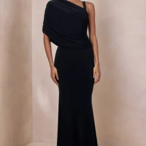 Sylvie | Vestido Largo Negro Con Escote Asimétrico
