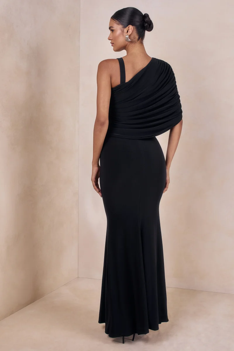 Sylvie | Vestido Largo Negro Con Escote Asimétrico - Imagen 3