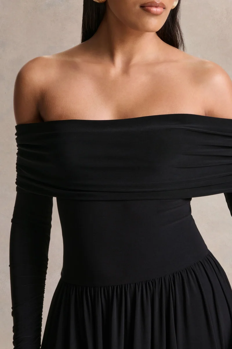 Saskia | Vestido largo negro de cuello Bardot - Imagen 6