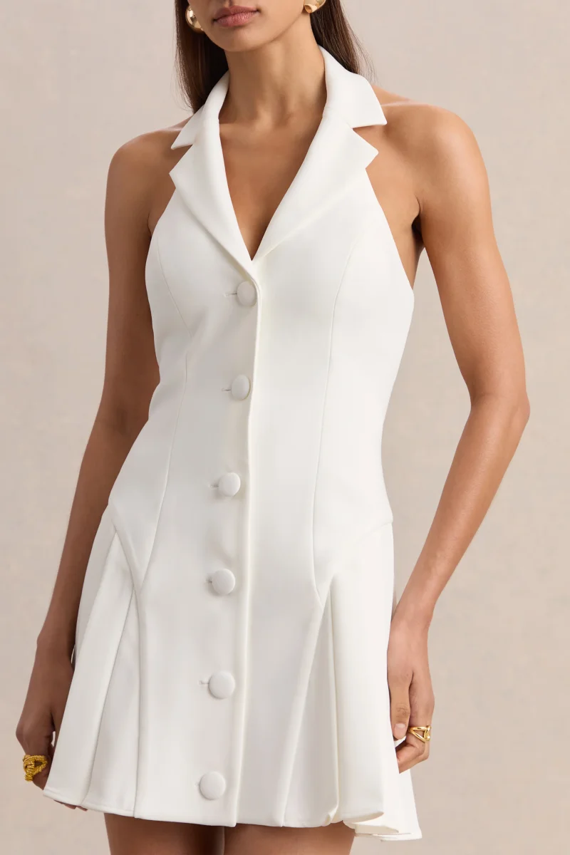 Valetta | Vestido Corto Entallado Blanco Con Escote En V - Imagen 4