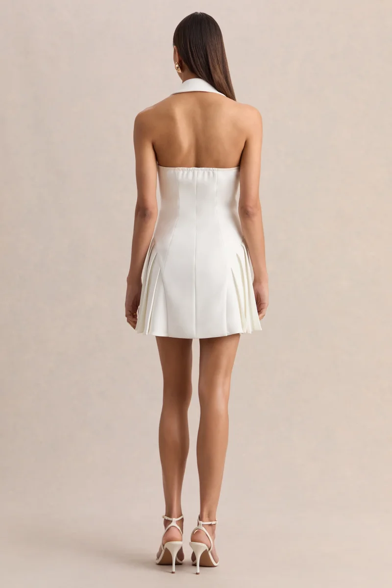 Valetta | Vestido Corto Entallado Blanco Con Escote En V - Imagen 3