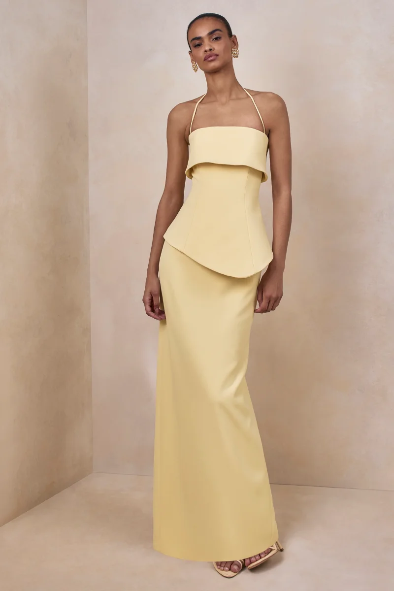 Fran | Vestido Largo Limón Con Escote Cuadrado Y Corsé - Imagen 5