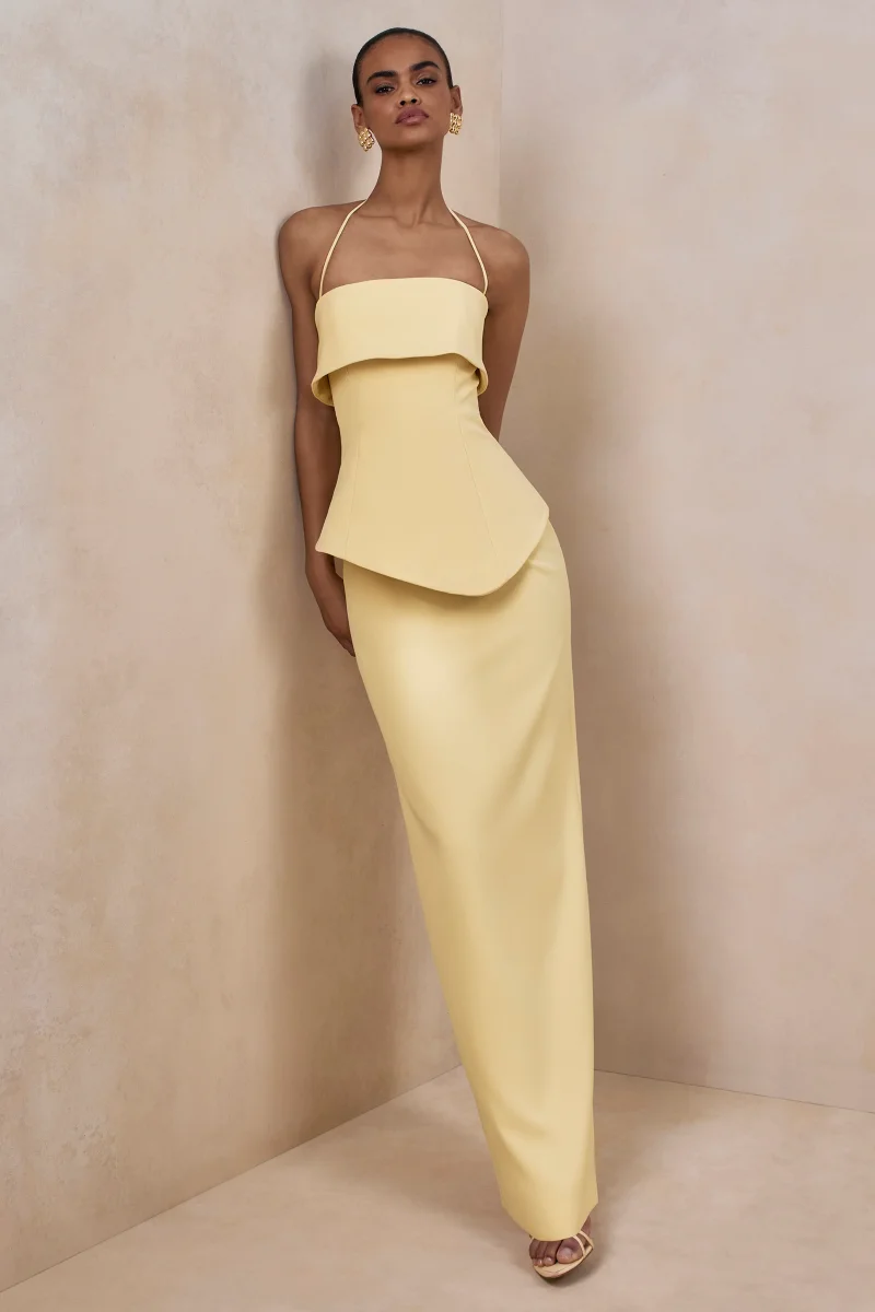 Fran | Vestido Largo Limón Con Escote Cuadrado Y Corsé - Imagen 6