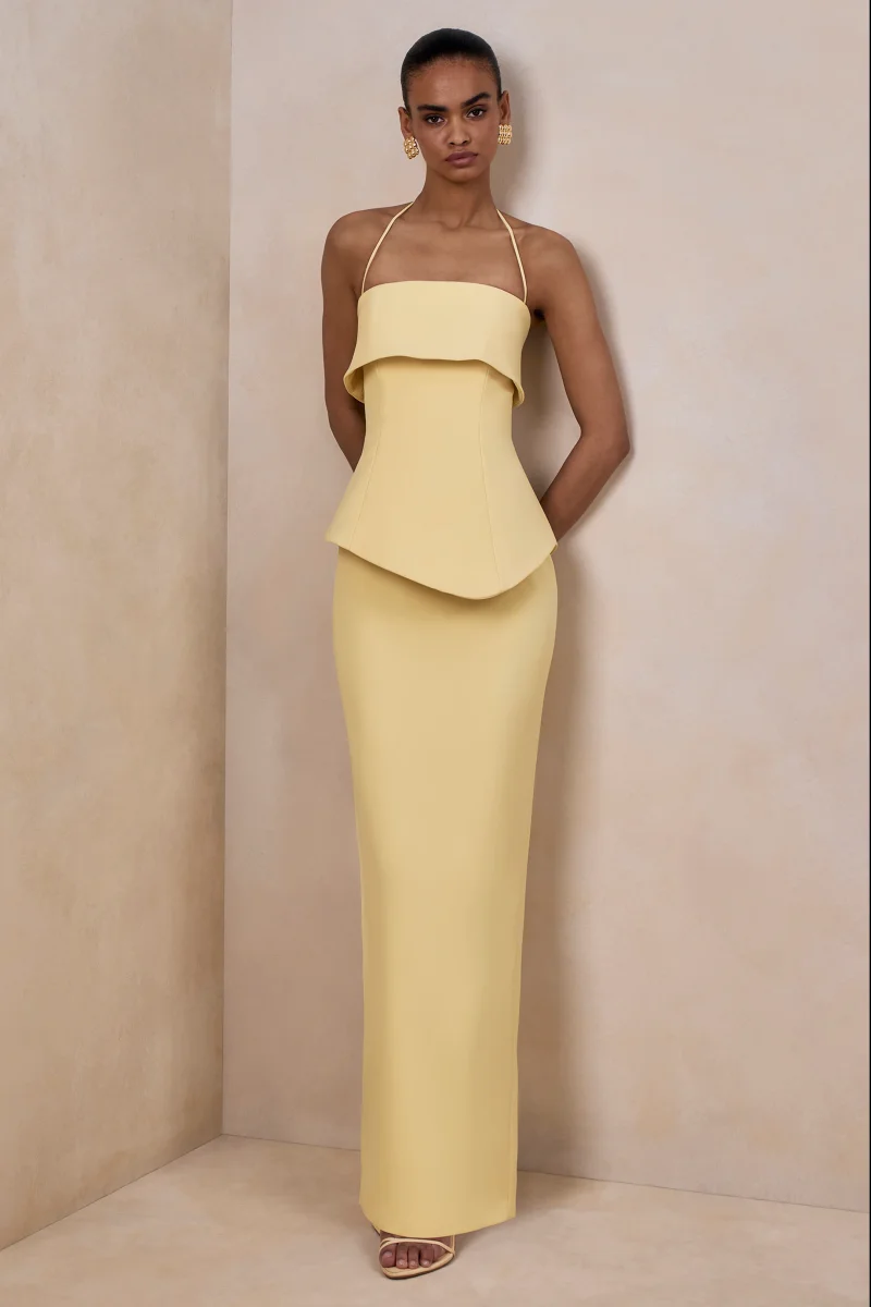 Fran | Vestido Largo Limón Con Escote Cuadrado Y Corsé - Imagen 3