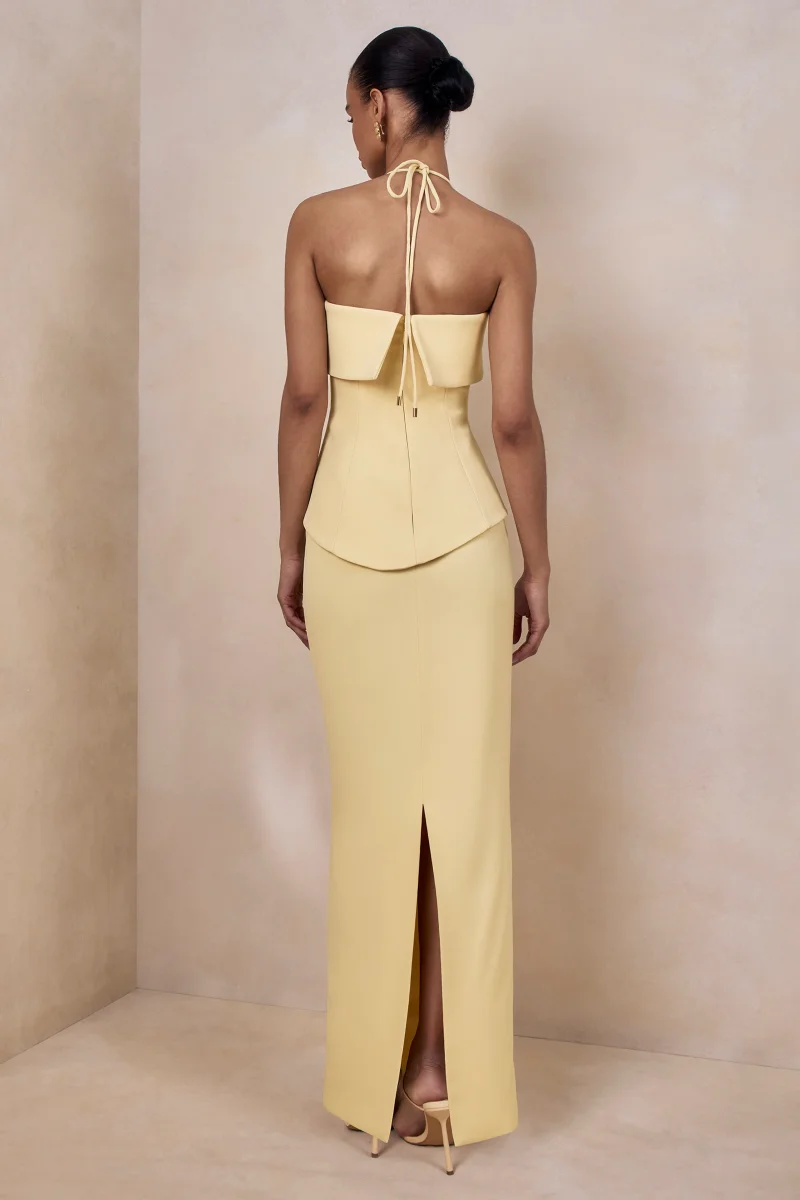 Fran | Vestido Largo Limón Con Escote Cuadrado Y Corsé - Imagen 4