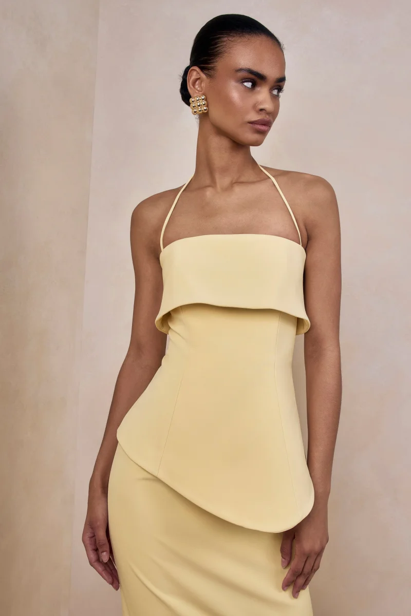 Fran | Vestido Largo Limón Con Escote Cuadrado Y Corsé - Imagen 7