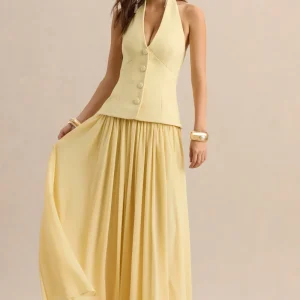 Zarina | Vestido Largo Color Limón Con Escote Pronunciado