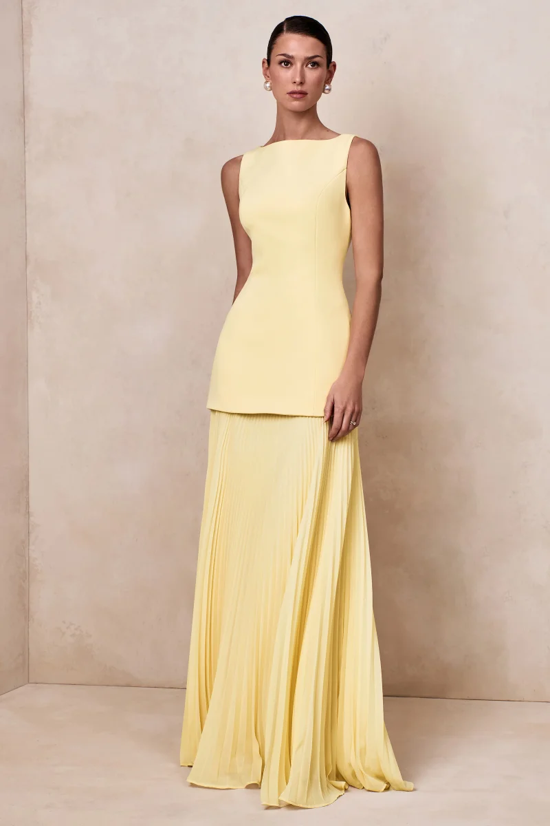 Hadley | Vestido Largo limón con escote barco y cintura caída - Imagen 6