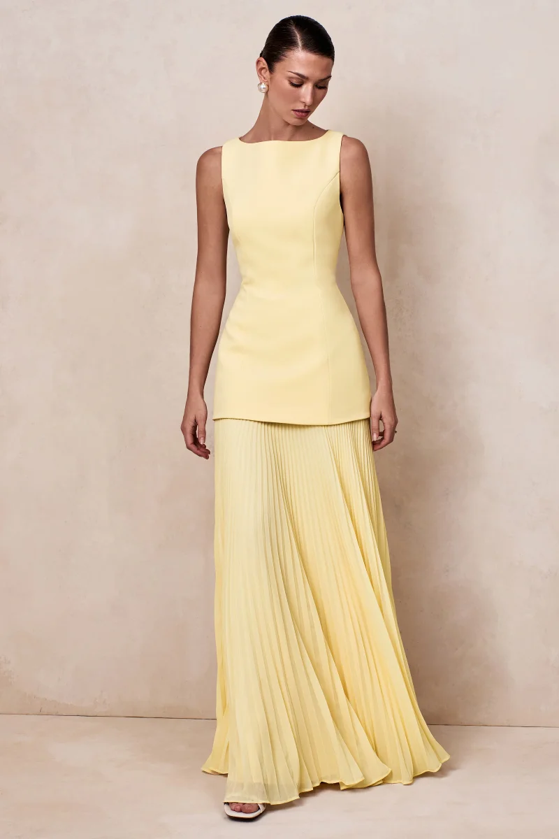 Hadley | Vestido Largo limón con escote barco y cintura caída - Imagen 7