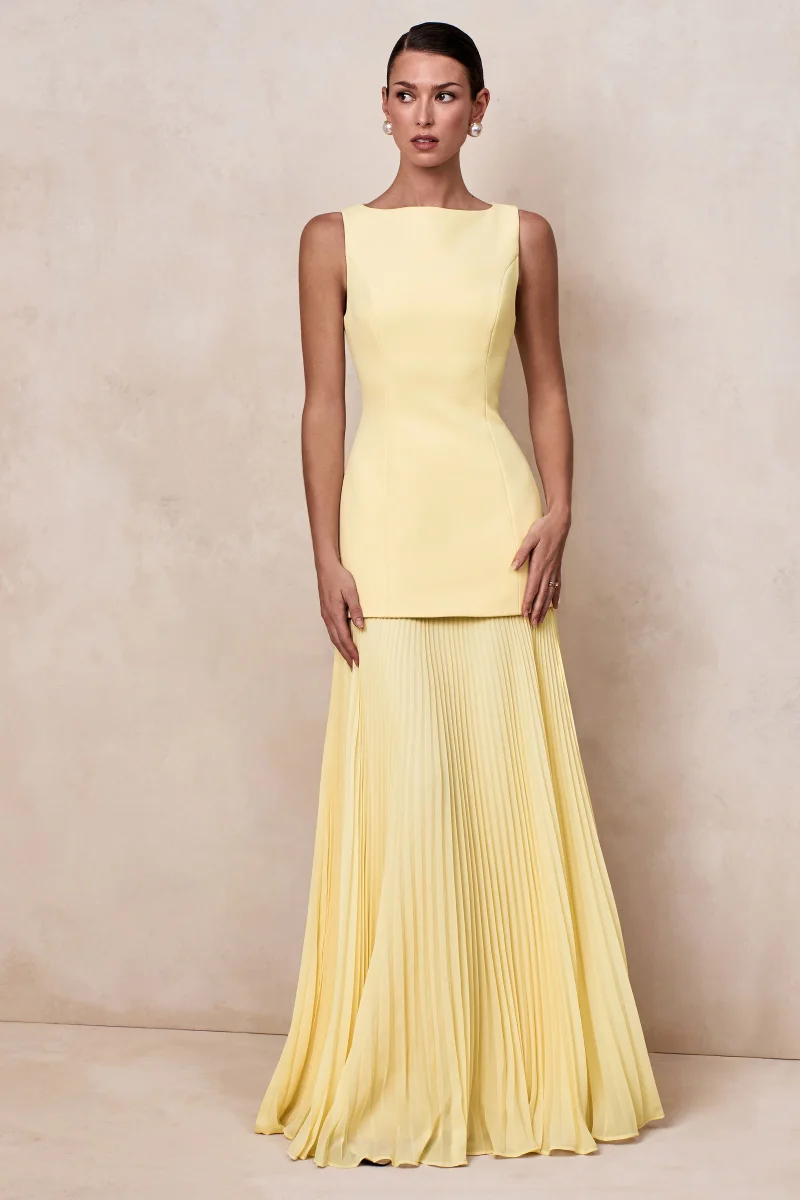 Hadley | Vestido Largo limón con escote barco y cintura caída - Imagen 2