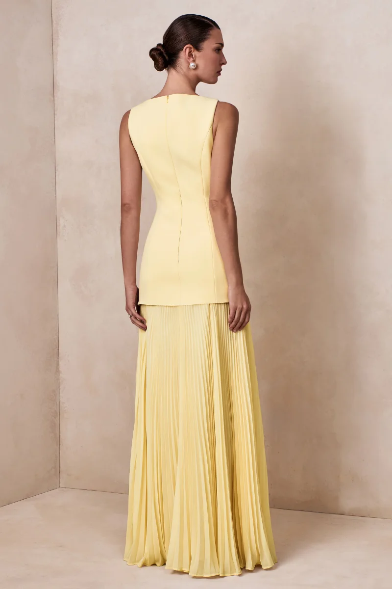 Hadley | Vestido Largo limón con escote barco y cintura caída - Imagen 3