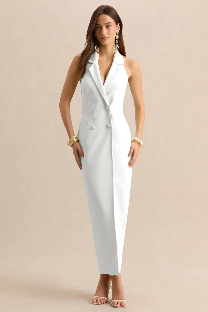 Hana | Vestido largo sastre blanco con escote pronunciado - Imagen 5