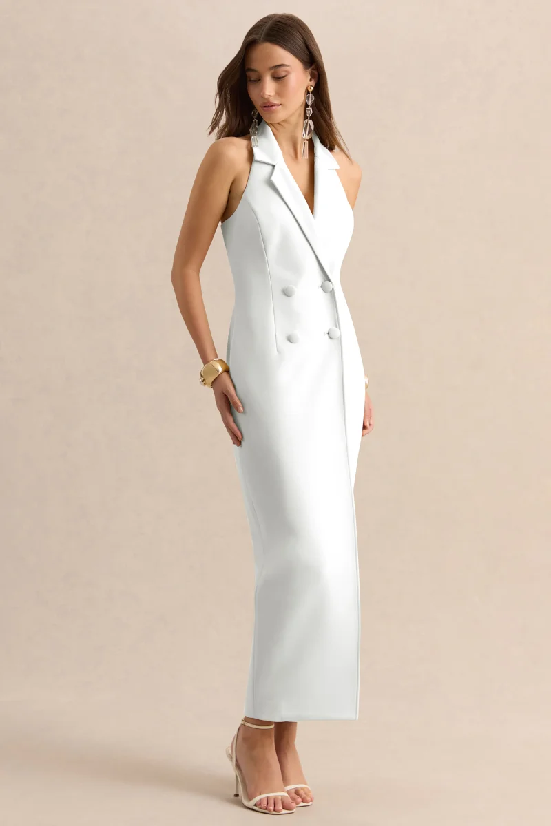 Hana | Vestido largo sastre blanco con escote pronunciado - Imagen 6