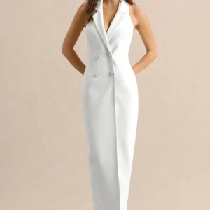 Hana | Vestido largo sastre blanco con escote pronunciado