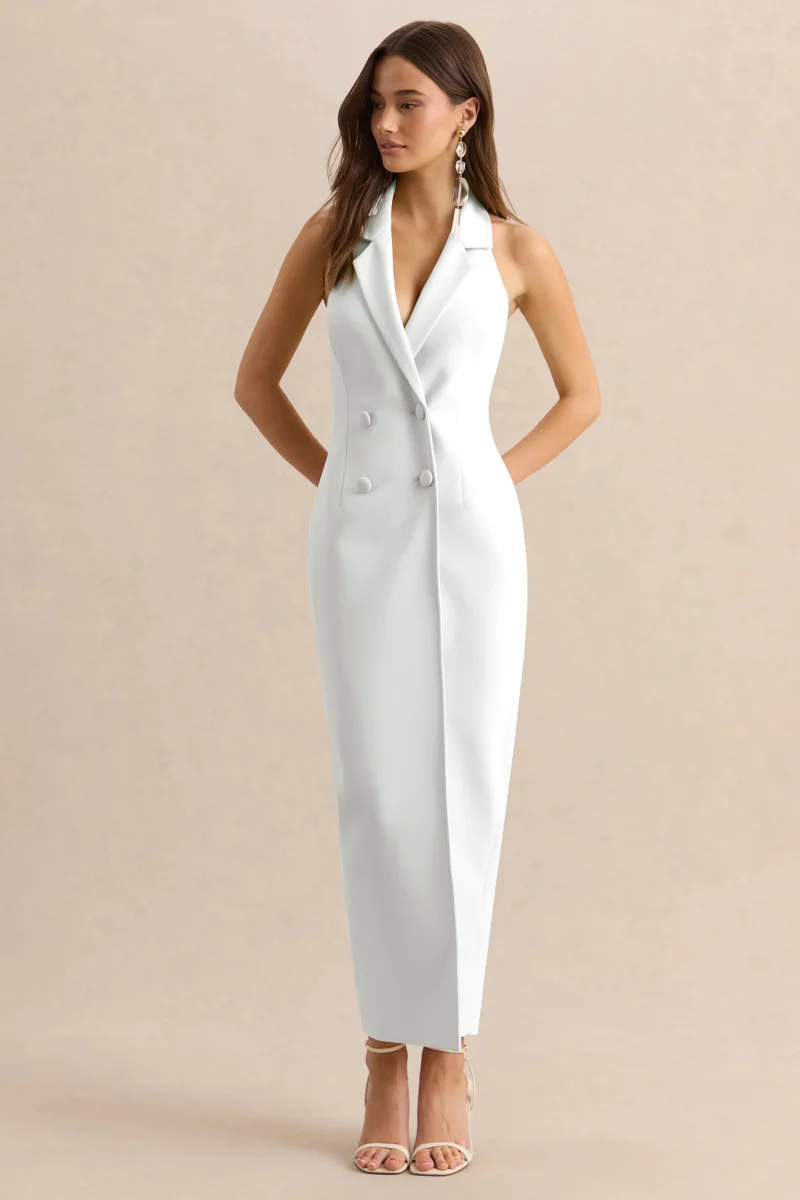 Hana | Vestido largo sastre blanco con escote pronunciado - Imagen 2