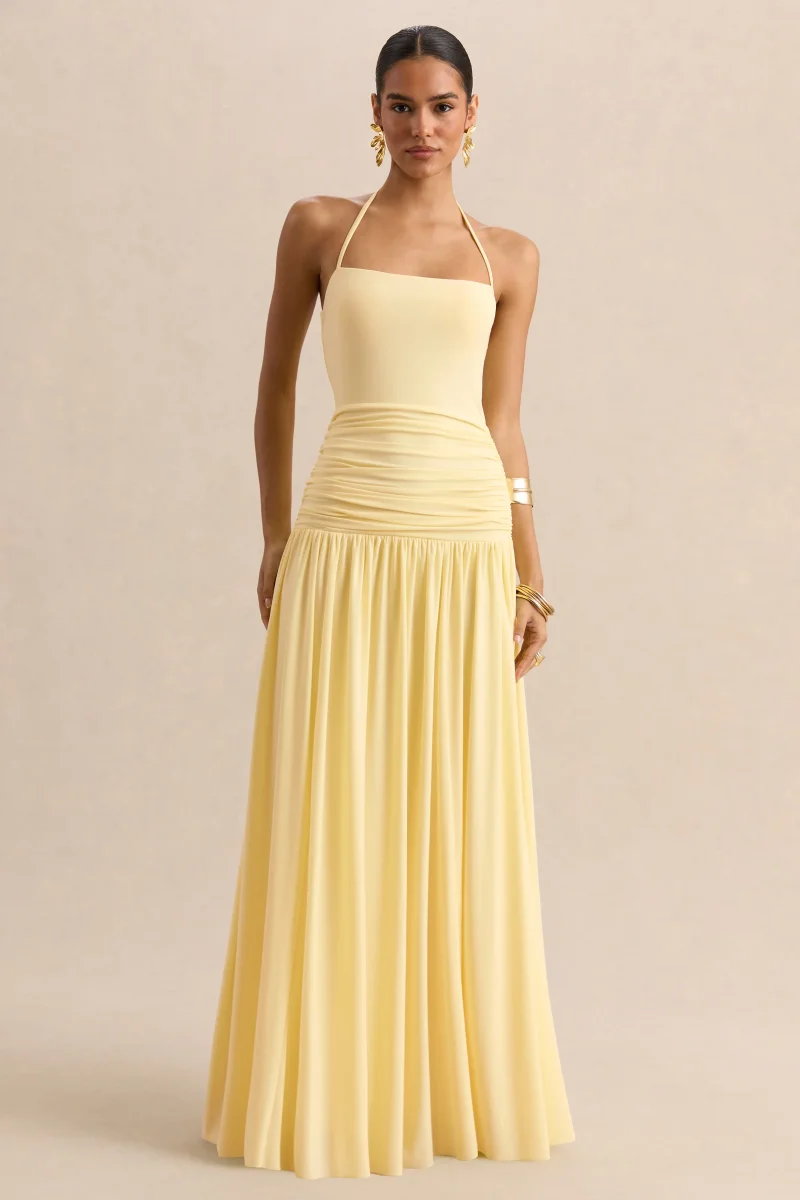 Nicolette | Limón Escote Cuadrado Vestido Largo con Detalle Fruncido - Imagen 7