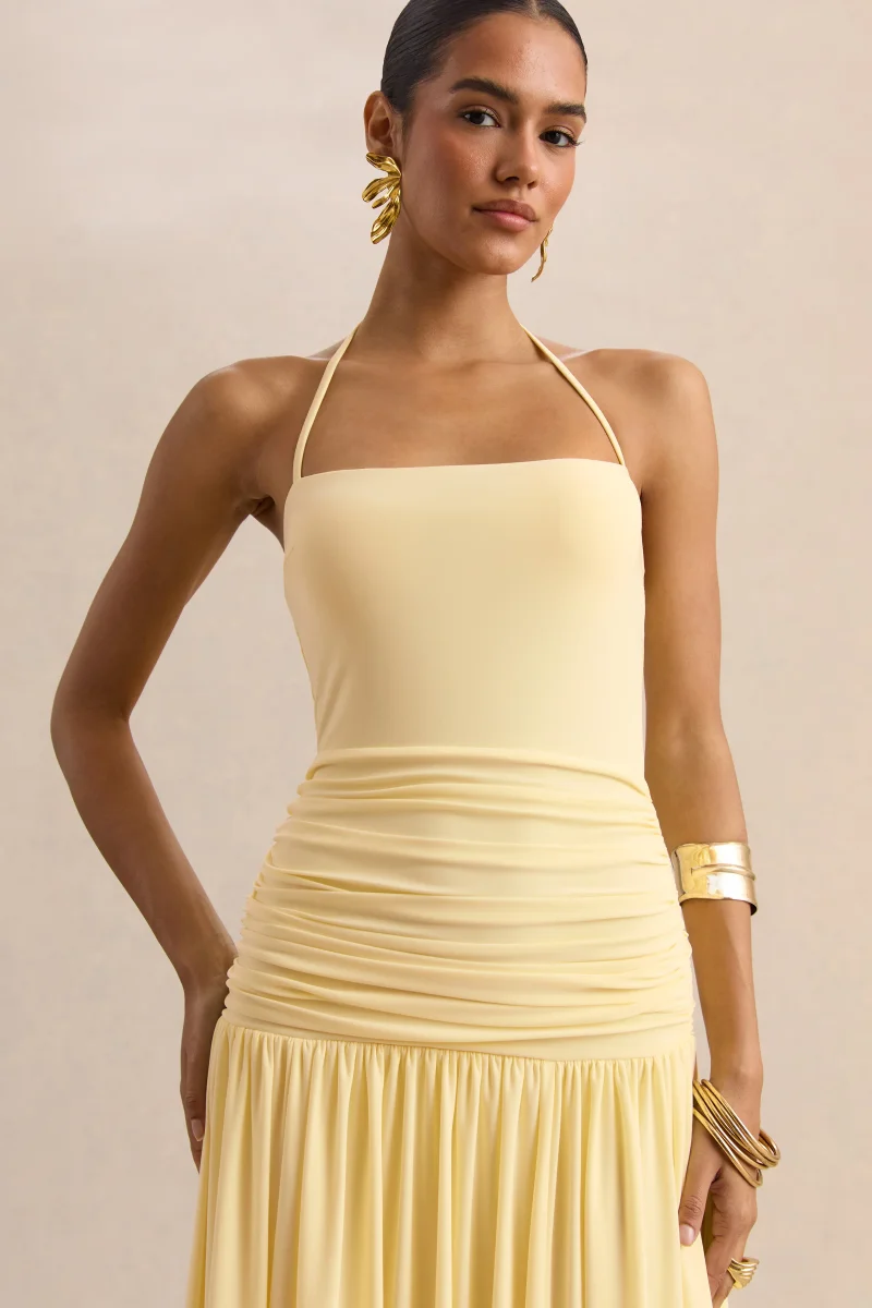 Nicolette | Limón Escote Cuadrado Vestido Largo con Detalle Fruncido - Imagen 5