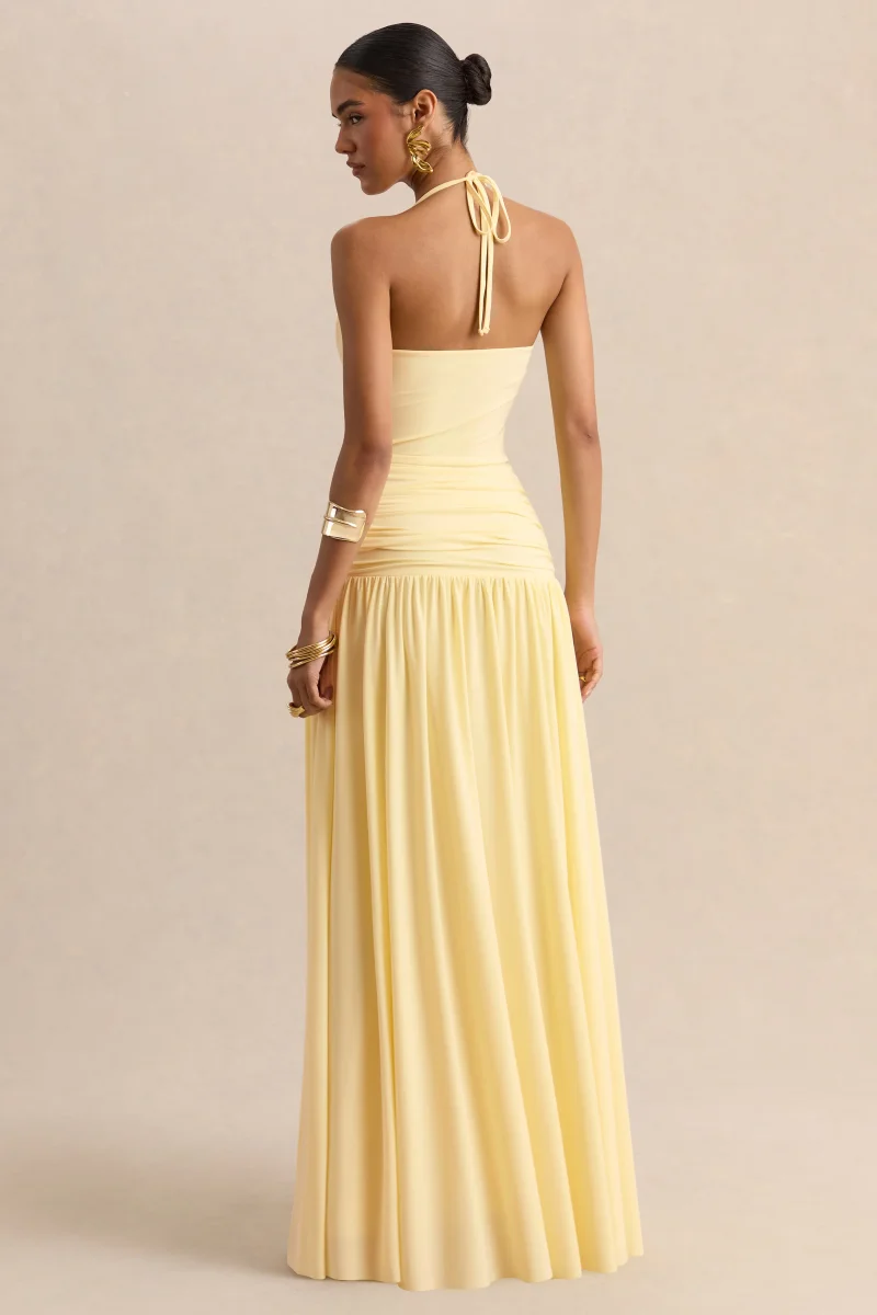 Nicolette | Limón Escote Cuadrado Vestido Largo con Detalle Fruncido - Imagen 3