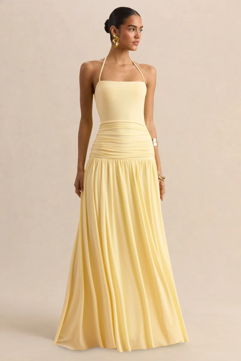 Nicolette | Limón Escote Cuadrado Vestido Largo con Detalle Fruncido - Imagen 6