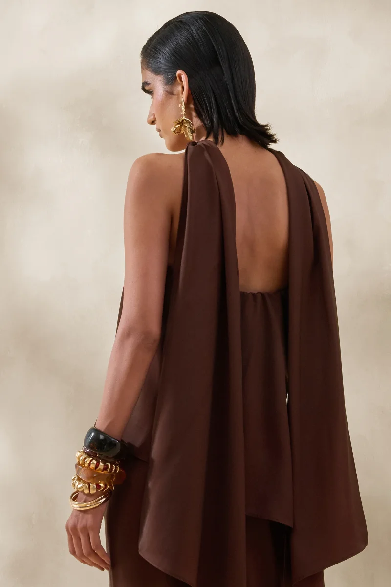 Evandra | Marrón Satén Bandeau Top con Pañuelo - Imagen 3
