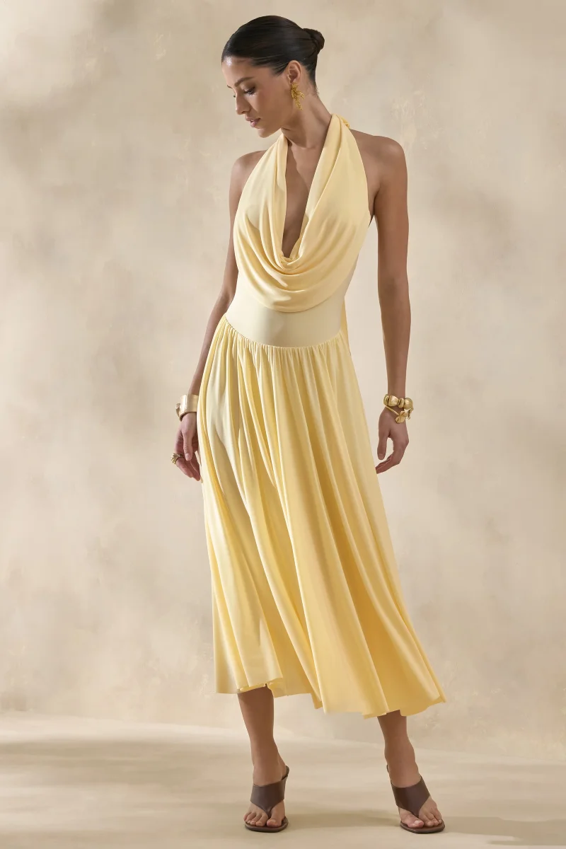 Veyra | Vestido Midi Limón de Escote Cowl Pronunciado - Imagen 7